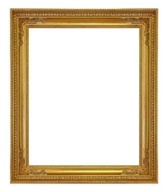 Beyaz arkaplanda izole edilmiş resimler, aynalar veya fotoğraf için altın çerçeve
