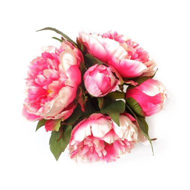 Bir bayram ya da etkinliği kutlamak için süslü pembe şakayık demeti.