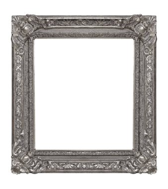 Beyaz arkaplanda izole edilmiş resimler, aynalar veya fotoğraf için gümüş çerçeve