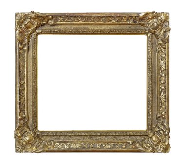Beyaz arkaplanda izole edilmiş resimler, aynalar veya fotoğraf için altın çerçeve