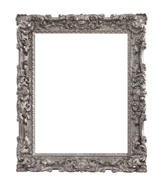 Beyaz arkaplanda izole edilmiş resimler, aynalar veya fotoğraf için gümüş çerçeve