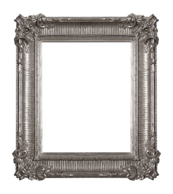 Beyaz arkaplanda izole edilmiş resimler, aynalar veya fotoğraf için gümüş çerçeve