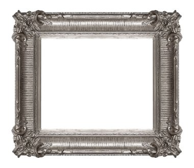 Beyaz arkaplanda izole edilmiş resimler, aynalar veya fotoğraf için gümüş çerçeve