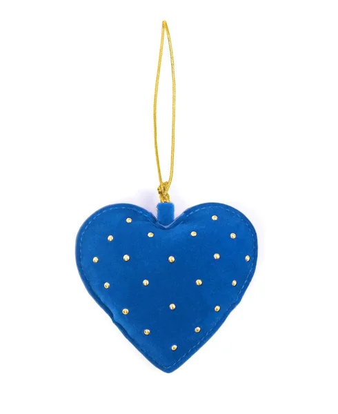 Veludo Presente Coração Azul Para Ornamentação Isolado Fundo Branco — Fotografia de Stock