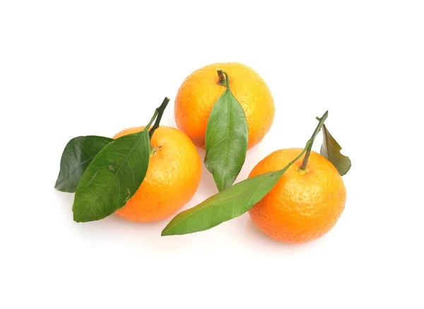 Mandarins Fresh Green Sprig Isolated White Background — Stock Photo, Image