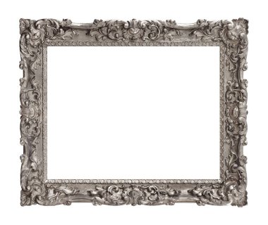 Beyaz arkaplanda izole edilmiş resimler, aynalar veya fotoğraf için gümüş çerçeve