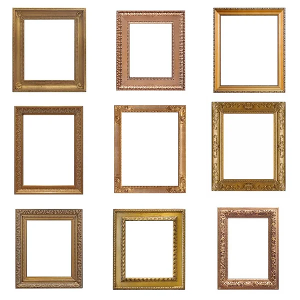 Conjunto Molduras Douradas Prateadas Para Pinturas Espelhos Fotografias — Fotografia de Stock