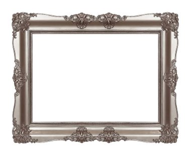 Beyaz arkaplanda izole edilmiş resimler, aynalar veya fotoğraf için gümüş çerçeve