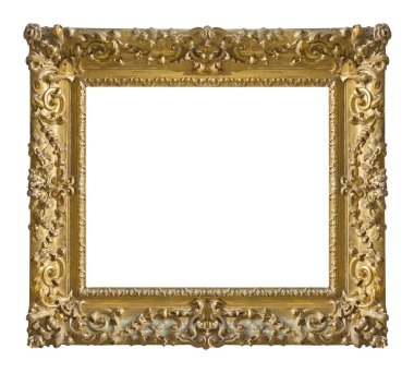 Beyaz arkaplanda izole edilmiş resimler, aynalar veya fotoğraf için altın çerçeve