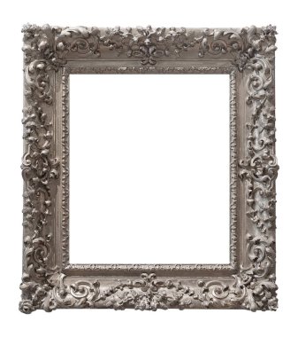 Beyaz arkaplanda izole edilmiş resimler, aynalar veya fotoğraf için gümüş çerçeve