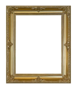 Beyaz arkaplanda izole edilmiş resimler, aynalar veya fotoğraf için altın çerçeve