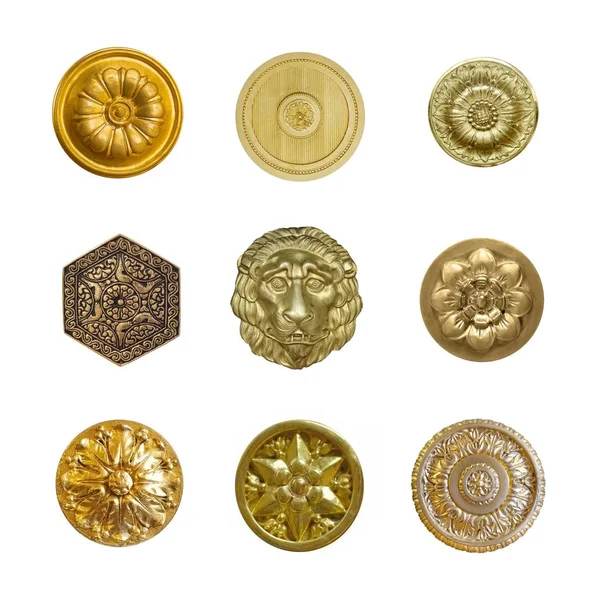 Goldenes Dekoratives Element Mit Floralem Muster Auf Weißem Hintergrund — Stockfoto
