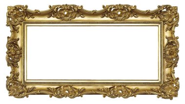 Beyaz arkaplanda izole edilmiş resimler, aynalar veya fotoğraf için altın çerçeve