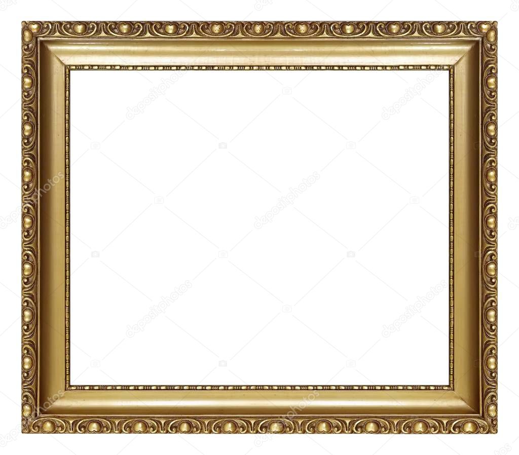 Golden frame for paintings, mirrors or photo isolated on white background