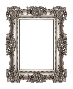 Beyaz arkaplanda izole edilmiş resimler, aynalar veya fotoğraf için gümüş çerçeve