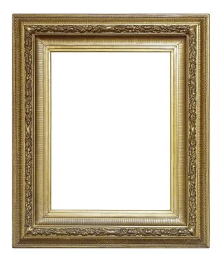 Beyaz arkaplanda izole edilmiş resimler, aynalar veya fotoğraf için altın çerçeve