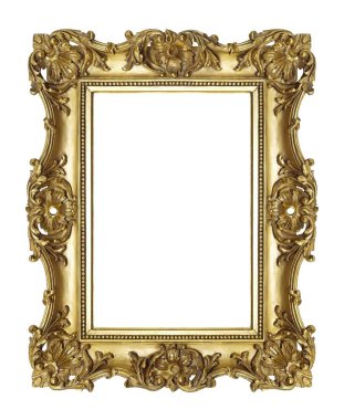 Beyaz arkaplanda izole edilmiş resimler, aynalar veya fotoğraf için altın çerçeve