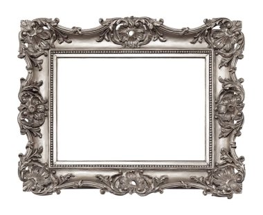 Beyaz arkaplanda izole edilmiş resimler, aynalar veya fotoğraf için gümüş çerçeve