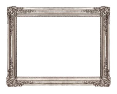 Beyaz arkaplanda izole edilmiş resimler, aynalar veya fotoğraf için gümüş çerçeve