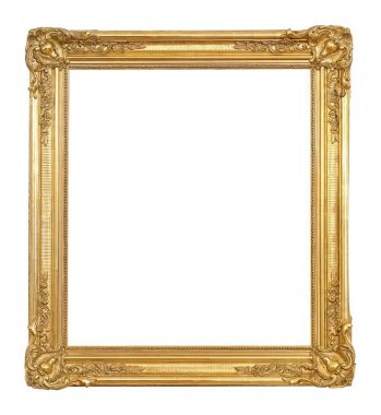 Beyaz arkaplanda izole edilmiş resimler, aynalar veya fotoğraf için altın çerçeve