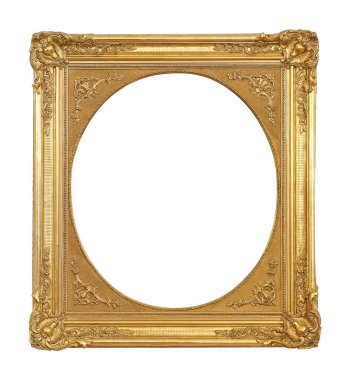 Beyaz arkaplanda izole edilmiş resimler, aynalar veya fotoğraf için altın çerçeve