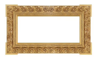 Beyaz arkaplanda izole edilmiş resimler, aynalar veya fotoğraf için altın çerçeve