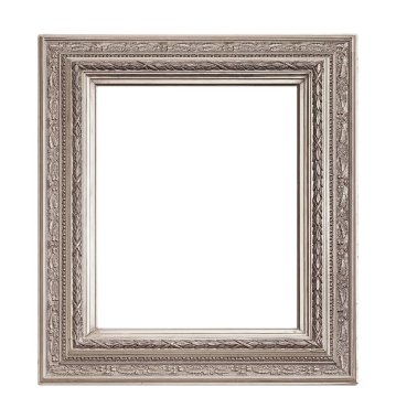 Beyaz arkaplanda izole edilmiş resimler, aynalar veya fotoğraf için gümüş çerçeve