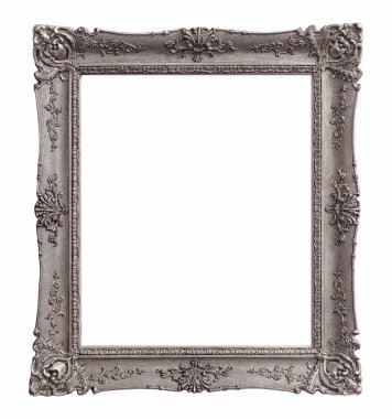 Beyaz arkaplanda izole edilmiş resimler, aynalar veya fotoğraf için gümüş çerçeve