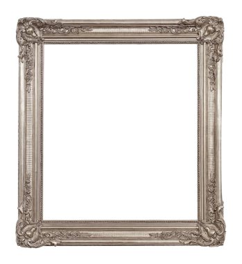 Beyaz arkaplanda izole edilmiş resimler, aynalar veya fotoğraf için gümüş çerçeve