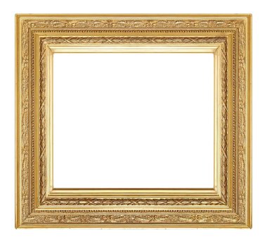 Beyaz arkaplanda izole edilmiş resimler, aynalar veya fotoğraf için altın çerçeve