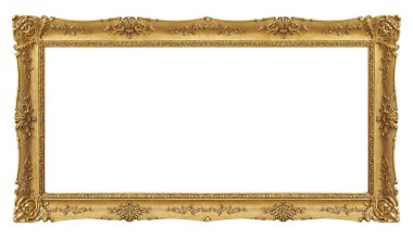 Beyaz arkaplanda izole edilmiş resimler, aynalar veya fotoğraf için altın çerçeve