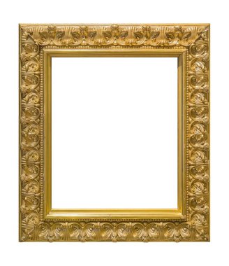 Beyaz arkaplanda izole edilmiş resimler, aynalar veya fotoğraf için altın çerçeve