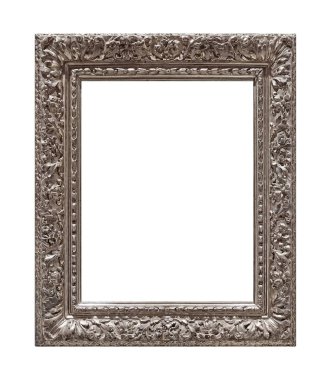 Beyaz arkaplanda izole edilmiş resimler, aynalar veya fotoğraf için gümüş çerçeve