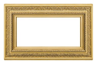 Beyaz arkaplanda izole edilmiş resimler, aynalar veya fotoğraf için panoramik altın çerçeve