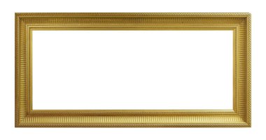 Beyaz arkaplanda izole edilmiş resimler, aynalar veya fotoğraf için panoramik altın çerçeve