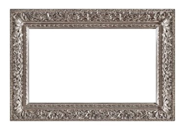 Beyaz arkaplanda izole edilmiş resimler, aynalar veya fotoğraf için panoramik gümüş çerçeve