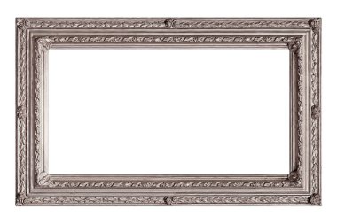 Beyaz arkaplanda izole edilmiş resimler, aynalar veya fotoğraf için panoramik gümüş çerçeve