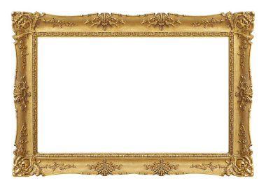 Beyaz arkaplanda izole edilmiş resimler, aynalar veya fotoğraf için altın çerçeve