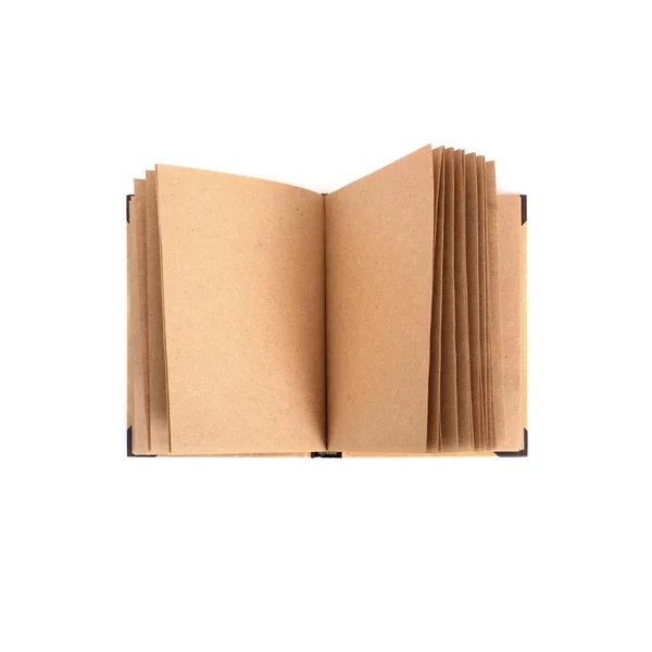 Notitieboek Met Blanco Vellen Ambachtelijk Papier Geïsoleerd Witte Achtergrond — Stockfoto