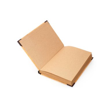 Beyaz arkaplanda izole edilmiş boş el işi kağıtları olan defter