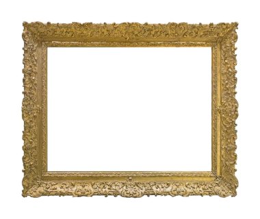Beyaz arkaplanda izole edilmiş resimler, aynalar veya fotoğraf için altın çerçeve