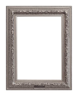 Beyaz arkaplanda izole edilmiş resimler, aynalar veya fotoğraf için gümüş çerçeve