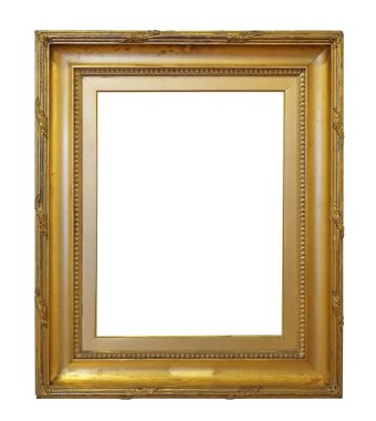 Beyaz arkaplanda izole edilmiş resimler, aynalar veya fotoğraf için altın çerçeve