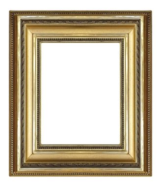 Beyaz arkaplanda izole edilmiş resimler, aynalar veya fotoğraf için altın çerçeve