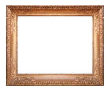 Beyaz arkaplanda izole edilmiş resimler, aynalar veya fotoğraf için altın çerçeve