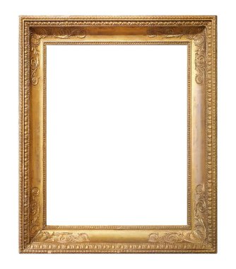 Beyaz arkaplanda izole edilmiş resimler, aynalar veya fotoğraf için altın çerçeve