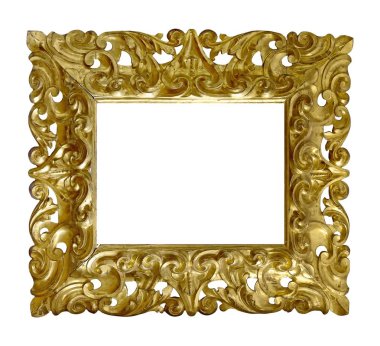 Beyaz arkaplanda izole edilmiş resimler, aynalar veya fotoğraf için altın çerçeve
