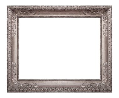 Beyaz arkaplanda izole edilmiş resimler, aynalar veya fotoğraf için gümüş çerçeve