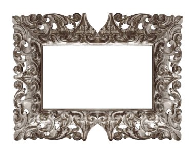 Beyaz arkaplanda izole edilmiş resimler, aynalar veya fotoğraf için gümüş çerçeve