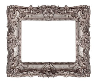 Beyaz arkaplanda izole edilmiş resimler, aynalar veya fotoğraf için gümüş çerçeve